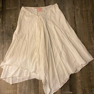 ROXY White Skirt Cotton, Detailed Stitching w Random Sequin Embellished V Waist